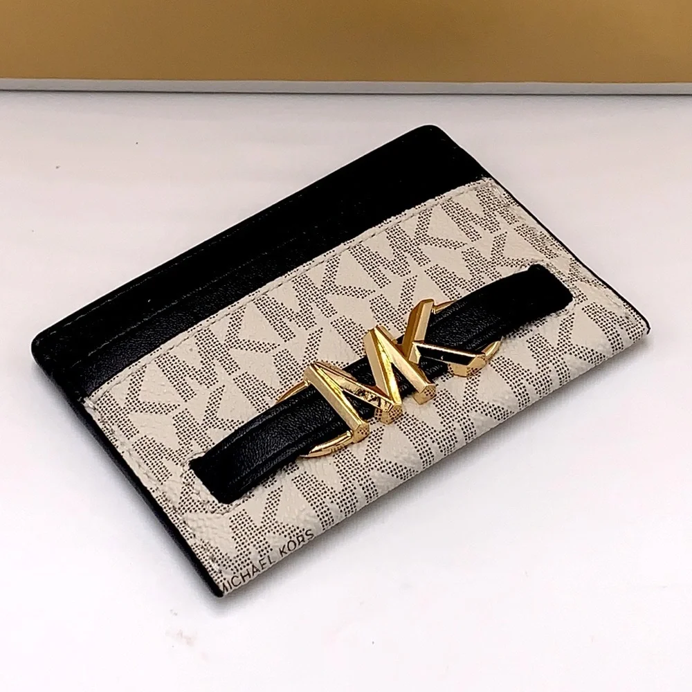 MICHAEL KORS Reed Large Card Holder Case Wallet COLOR: VANILLA BLACK SIGNATURE